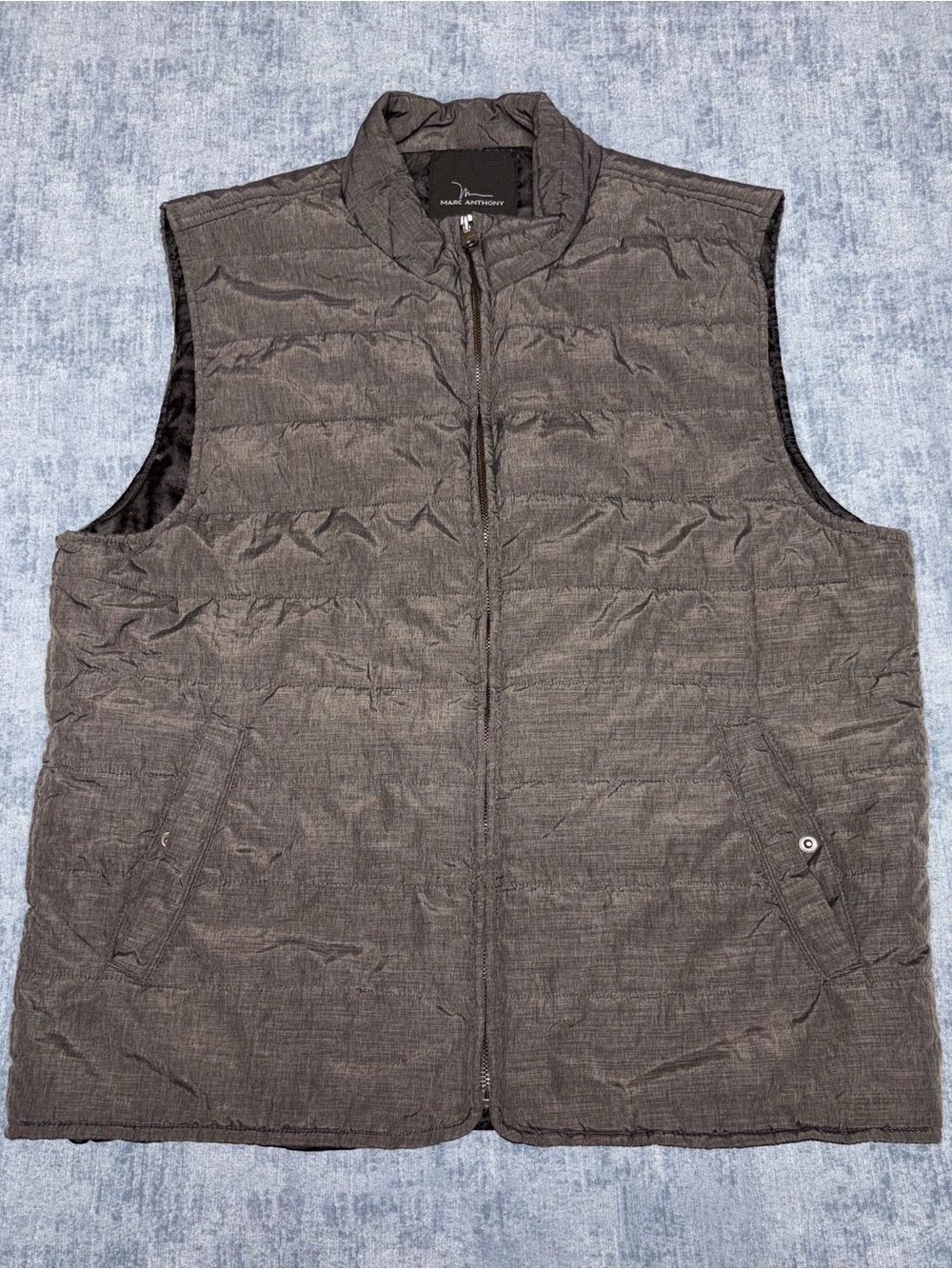 Marc Anthony Men's Gray Puffer Vest, Size L, Mid-Length, Full Zip, Pockets